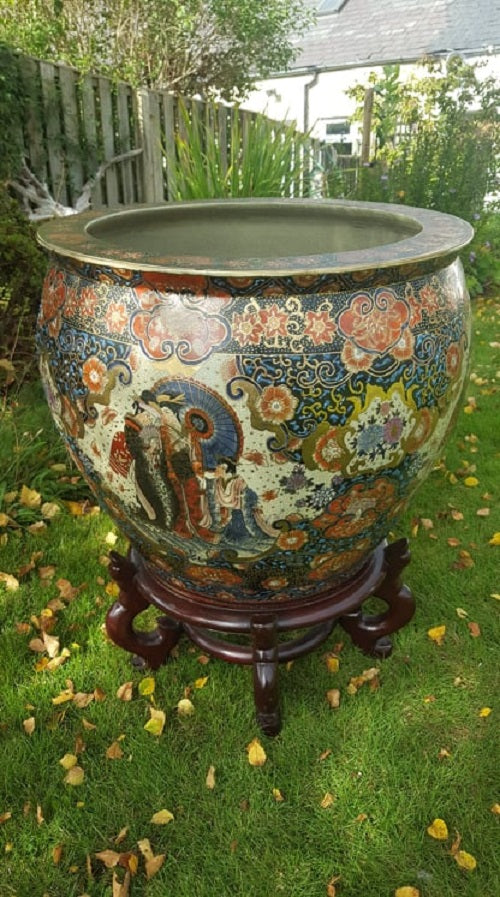 Large Chinese Porcelain Fish Bowl Planter & Stand – shoovantiques