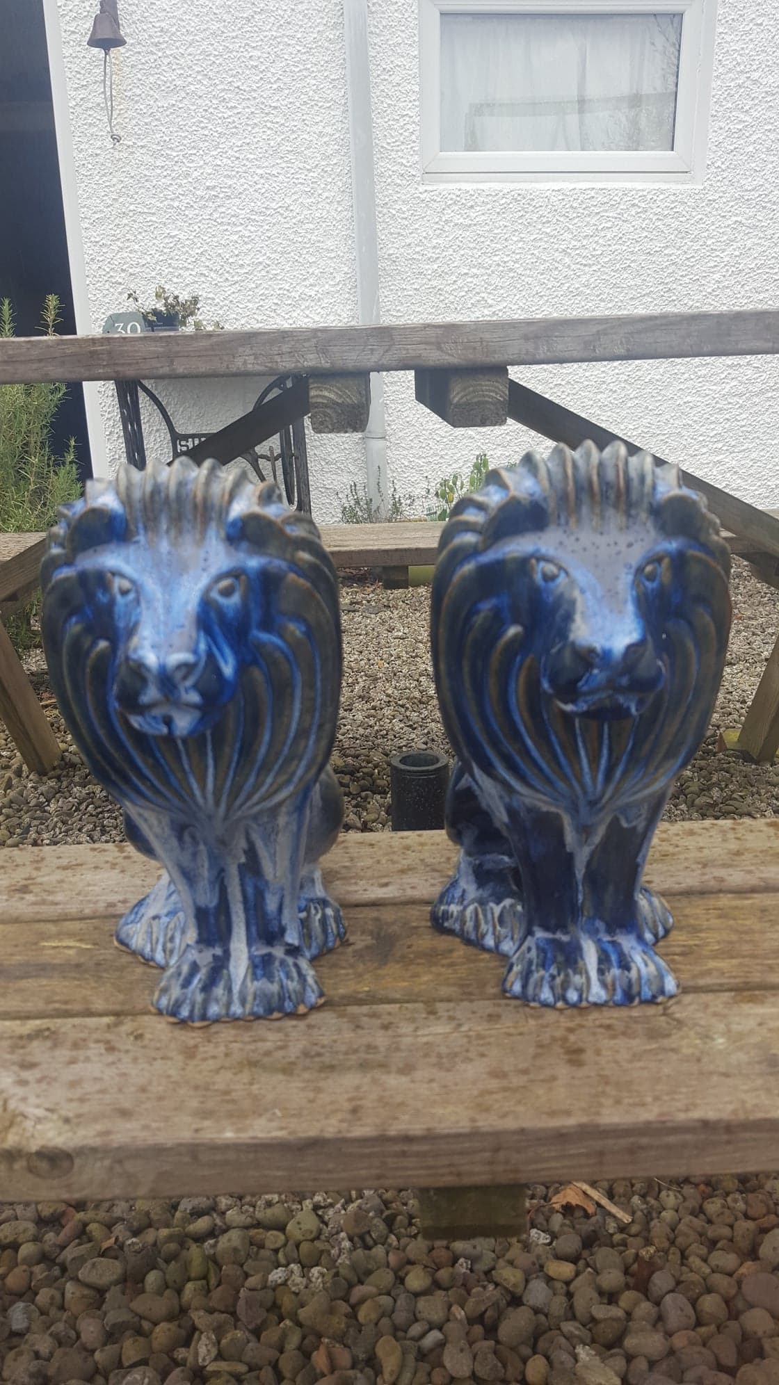 Pair 'Portmeirion' Ceramic Blue Lions