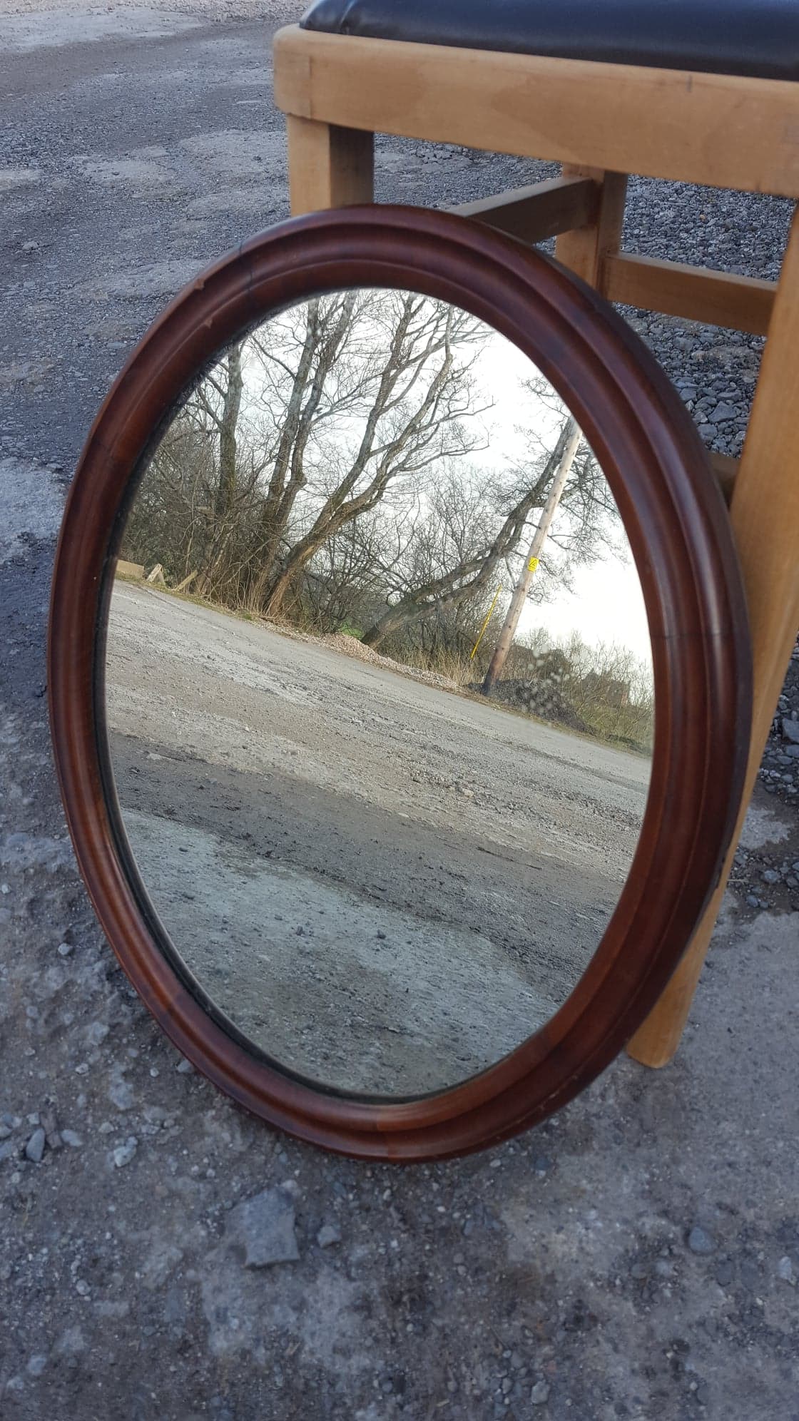 Mahogany Framed Oval Antique Beveled Mirror