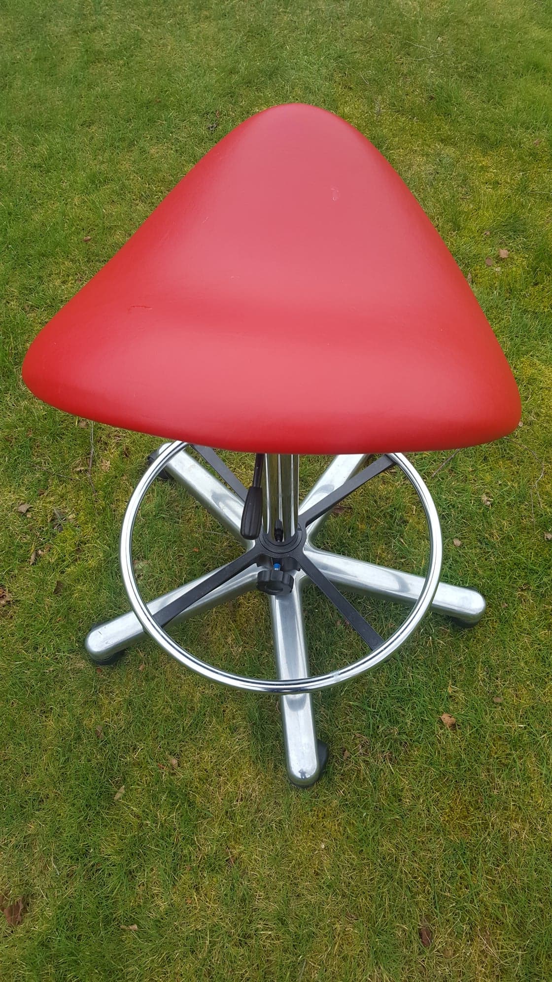 Ergonomic Red Leather Saddle Stool, with Foot Ring