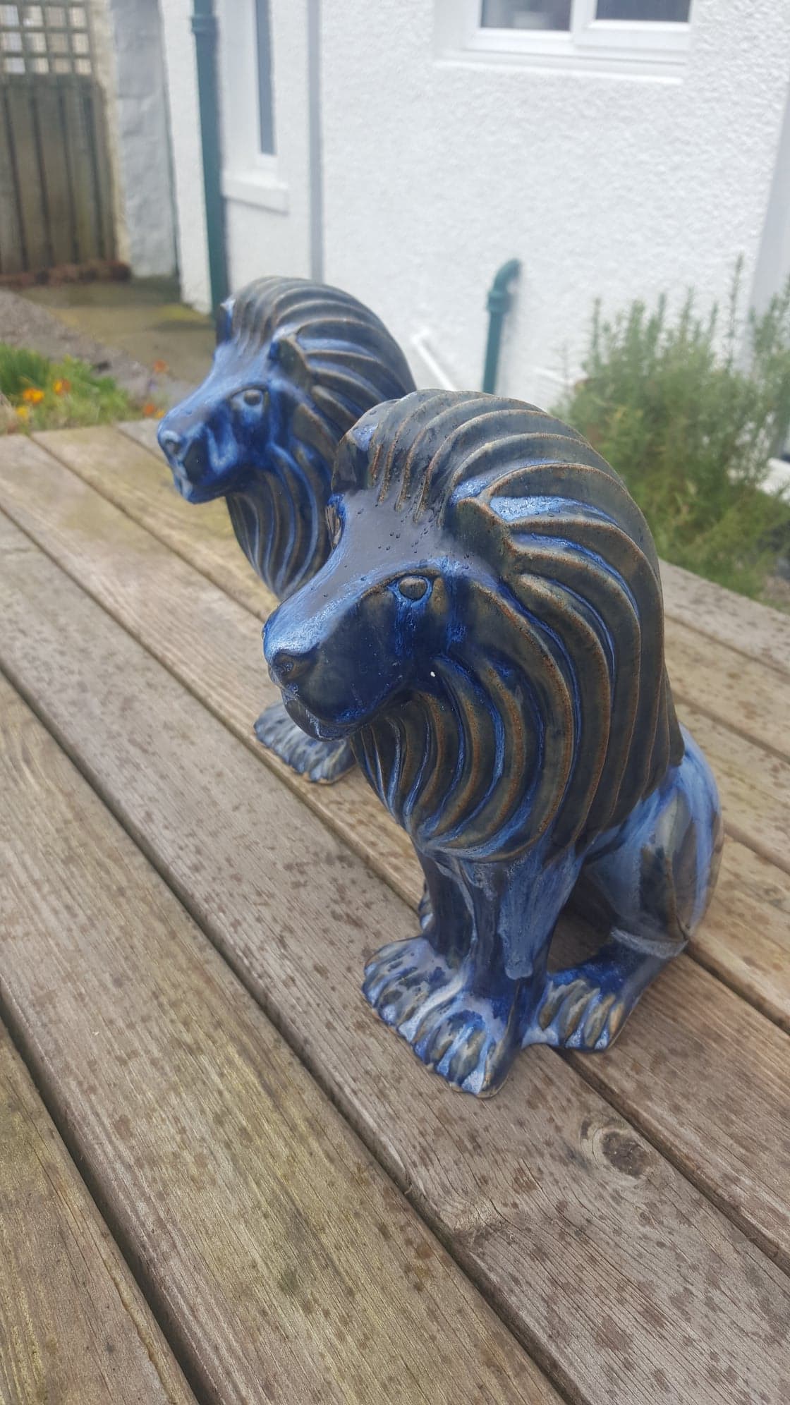 Pair 'Portmeirion' Ceramic Blue Lions