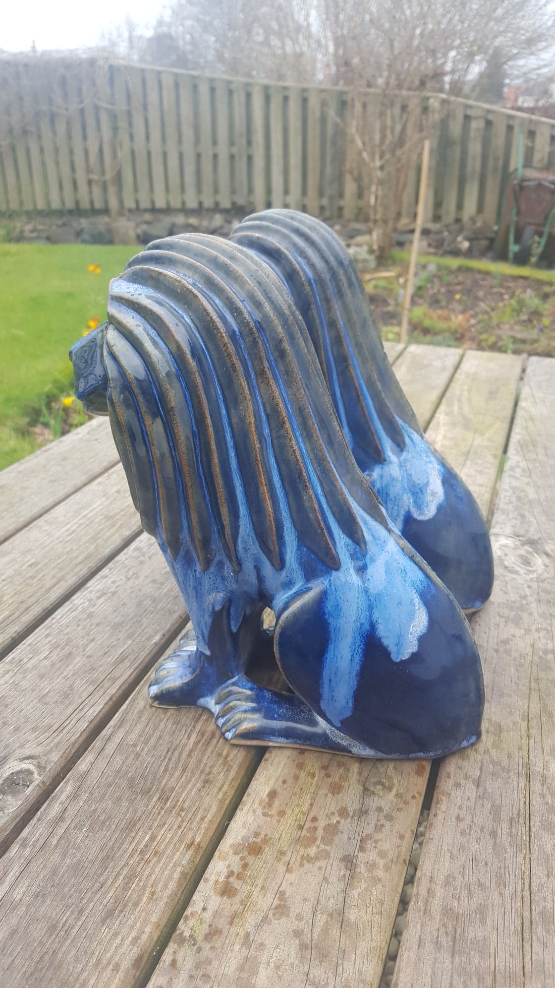 Pair 'Portmeirion' Ceramic Blue Lions