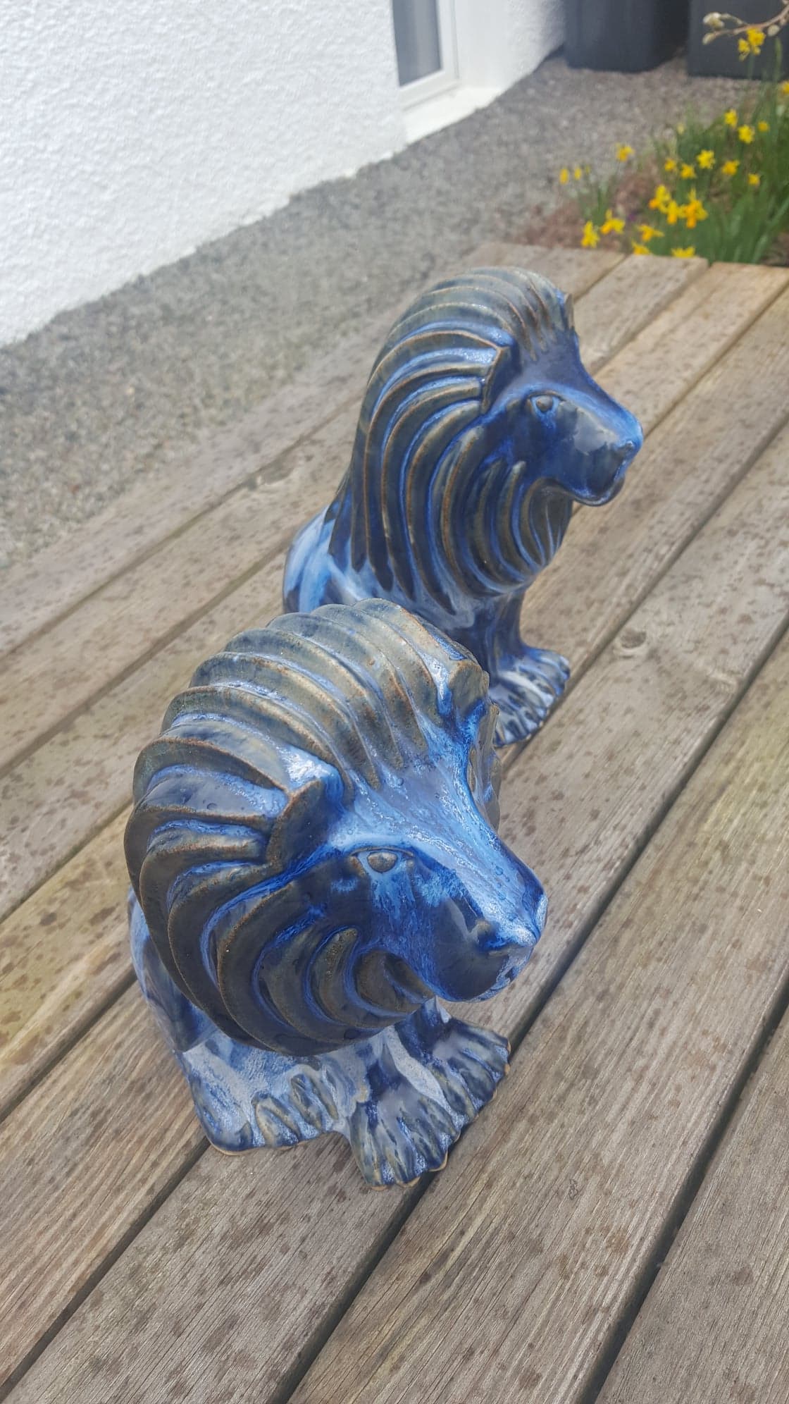 Pair 'Portmeirion' Ceramic Blue Lions