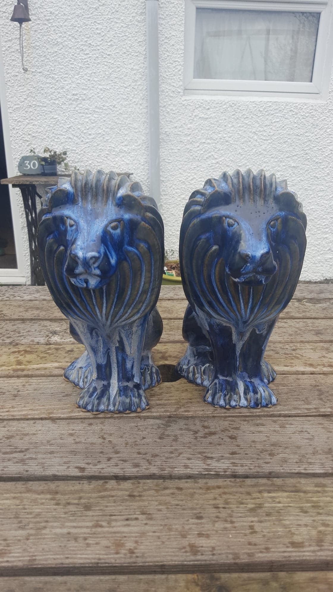 Pair 'Portmeirion' Ceramic Blue Lions