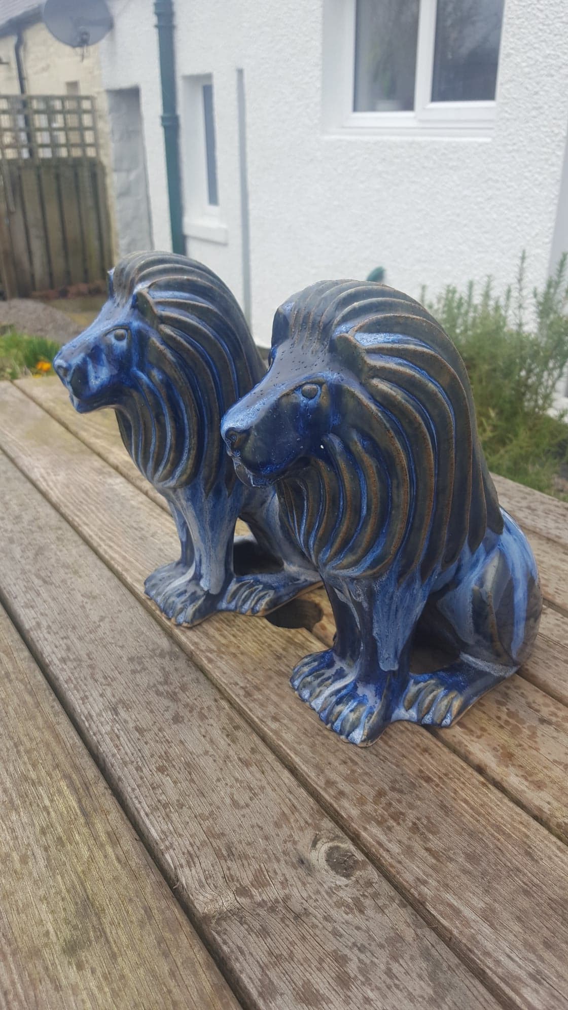 Pair 'Portmeirion' Ceramic Blue Lions