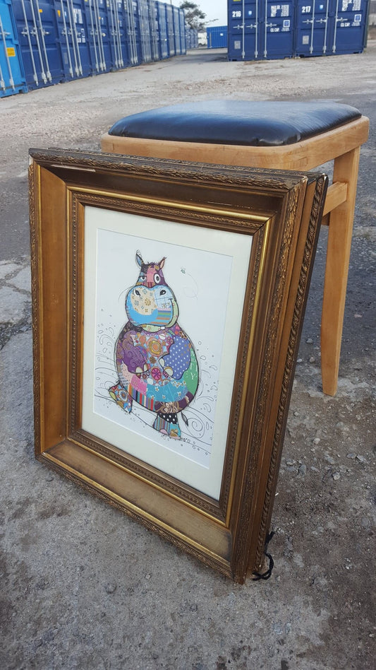 Antique Framed "Happy-Hippo"