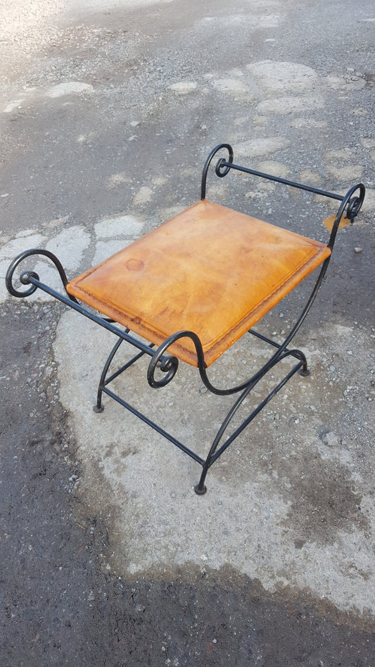 Leather Seated, French Cast Iron Piano Stool