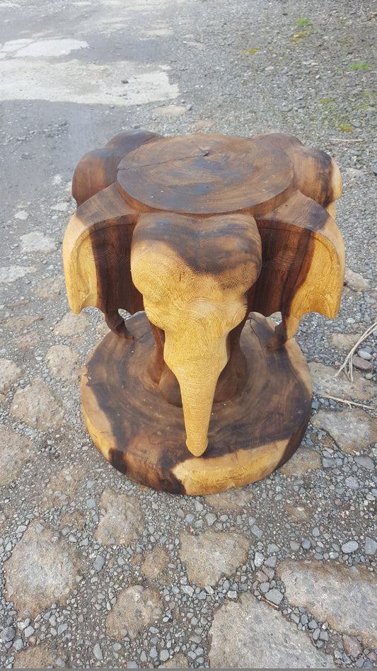 Indonesian Hand Carved Wooden Elephant Stand